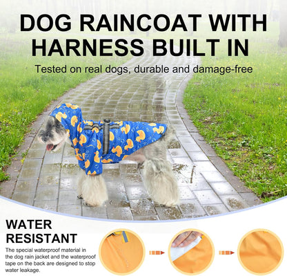 BEAUTYZOO Dog Raincoat Hooded with Harness Built-in, Waterproof Jacket Poncho for Small, Medium, Large Dogs, Girls and Boys, Yellow Duck, Winter Rainy Snowy Days