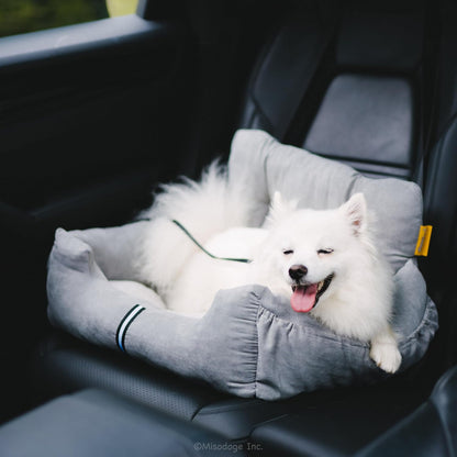 Futon Dog Car Bed for Small Dogs, Safety Seat Belt and Straps, Non-Slippery Bottom, Travel Bed, Elegant Design, Perfect for Dogs Under 25 Lbs