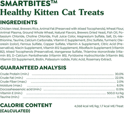 Greenies Feline Smartbites Healthy Kitten Treats, Crunchy and Soft Natural Cat Treats, Chicken Flavor, 16 oz Tub