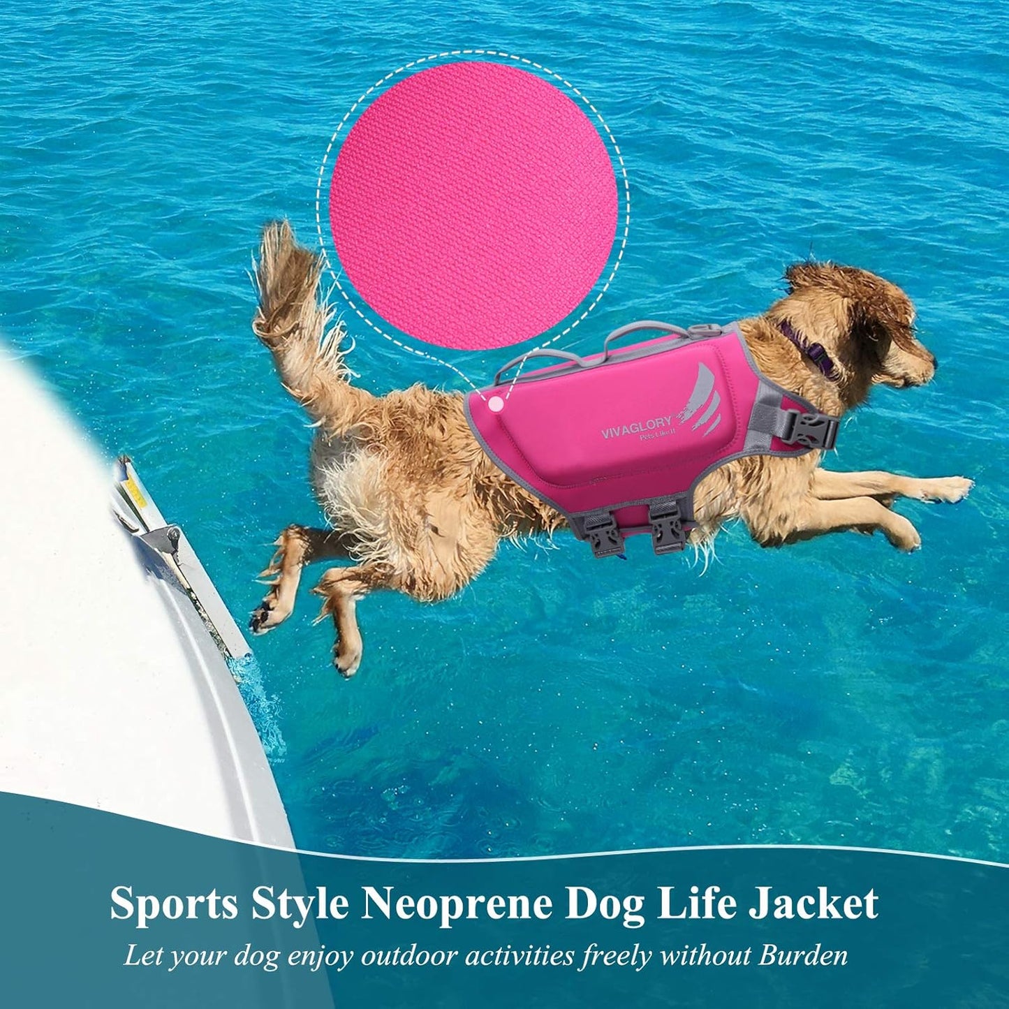VIVAGLORY + Neoprene Dog Life Vest + High Buoyancy Dog Life Jacket, Lightweight & Buoyancy, Swimming Vest with Handle
