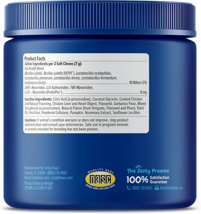 Zesty Paws Probiotics for Dogs - Digestive Enzymes for Gut Flora, Digestive Health, Diarrhea & Bowel Support - Clinically Studied DE111 - Dog Supplement Soft Chew for Pet Immune System - Adv, 90ct