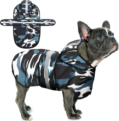 Paiaite Dog Raincoat: Hooded Slicker Poncho, Durable Waterproof Jacket with Reflective Stripes for Safety, Convenient Leash Hole Adjustable Fit, Perfect for Small, Medium Large Dogs Blue Camo XL