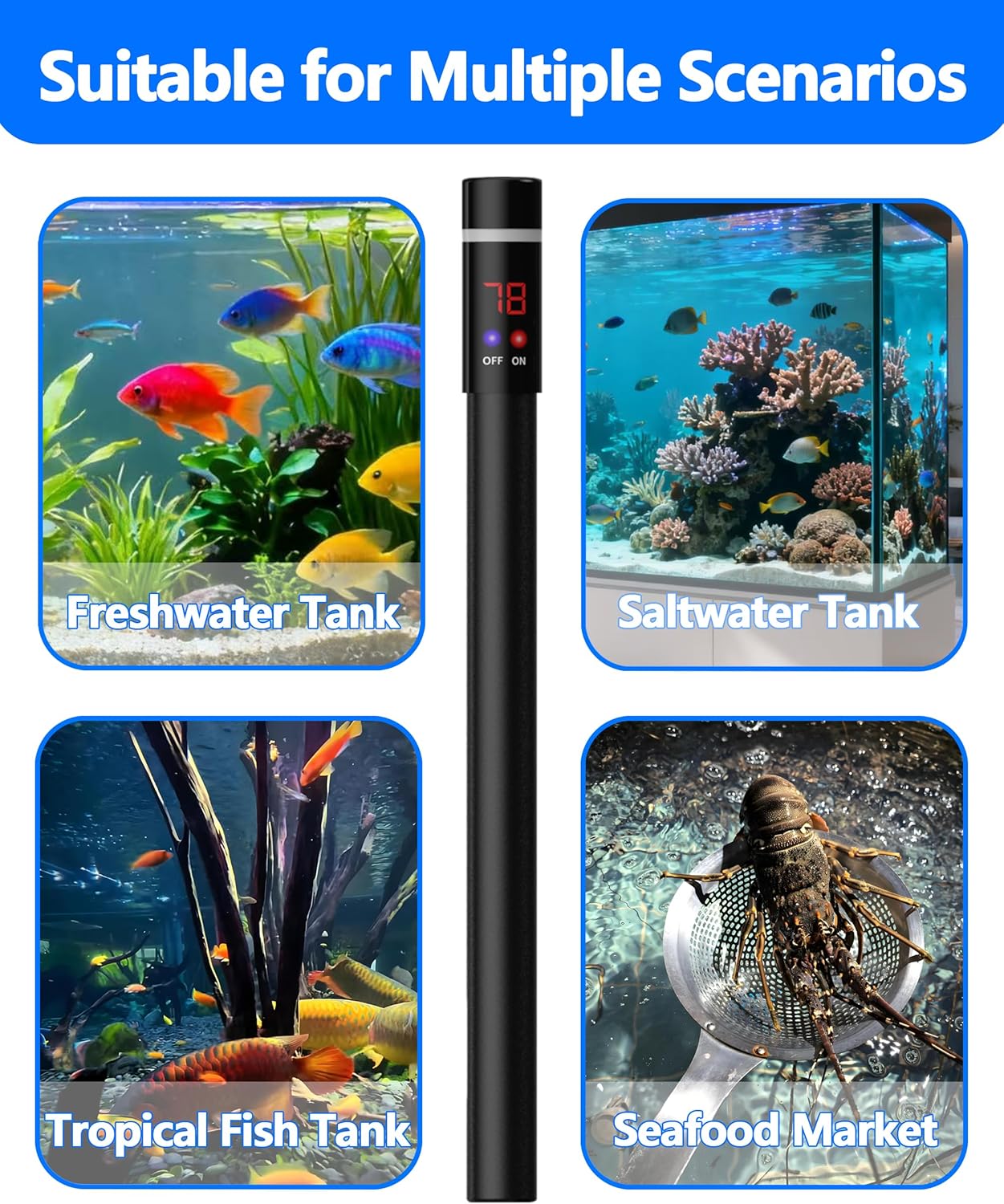 50W Titanium Aquarium Heater with LED Digital Display & External Controller – Submersible Fish Tank Heater, Precise ±1.8℉, IP68 Waterproof, for 3-7 Gallon Freshwater & Saltwater Tanks