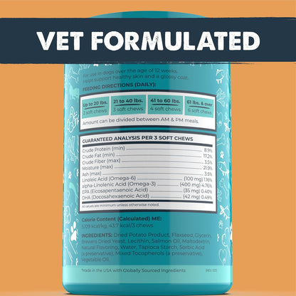 Mighty Paw Waggables Mighty Omega (Made in The USA, 120 Count) | Omega 3 Fish Oil Chew for Dogs. Salmon Flavor Skin and Coat Supplement. Soft Chew Fish Oil for Dogs - DHA & EPA, Bacon Flavor