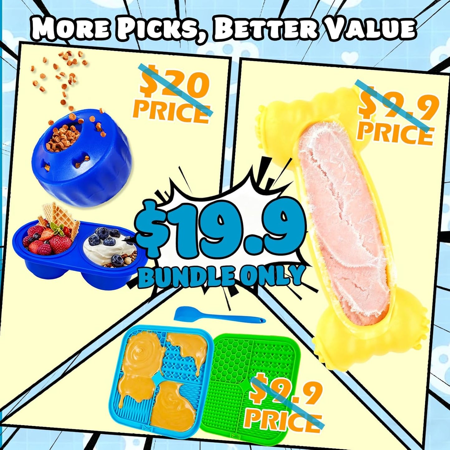 6 Value Pack Enrichment Toys for Dogs Lick Mat, Frozen Bone Power Chew & Frozen Dog Puzzle Toy, Treat Dispensing Slow Feeder Dog Enrichment Toys to Keep Them Busy for Stimulating & Cognitive Toys