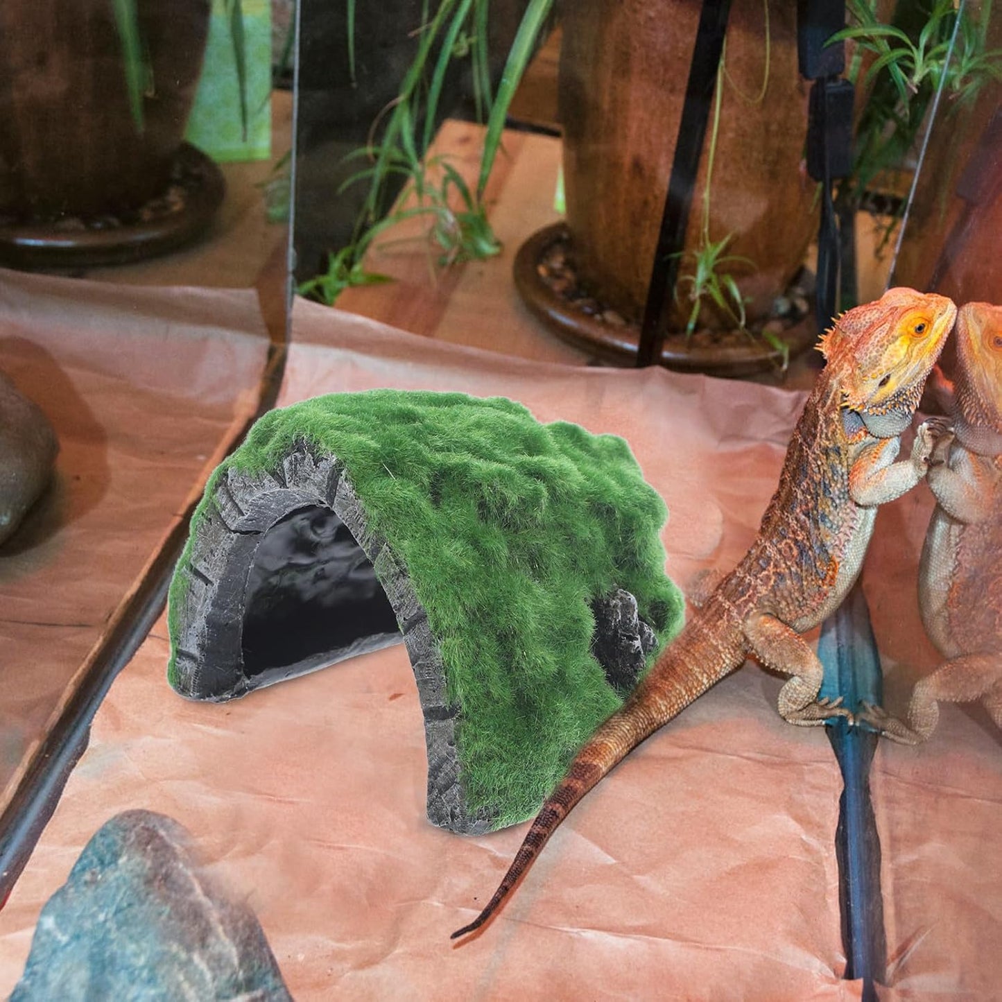 Reptile Hideout and Turtle Basking Platform Resin Cave Shelter Flocking Surface Large Habitat Decor for Geckos, Bearded Dragons, and Turtles in Terrariums