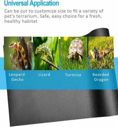 Bearded Dragon Tank Accessories, Reptile Terrarium Liner Substrate for Leopard Gecko, Snake, Lizard and Tortoise, Non-Adhesive Reptile Carpet Bedding for Reptile Tank, Black