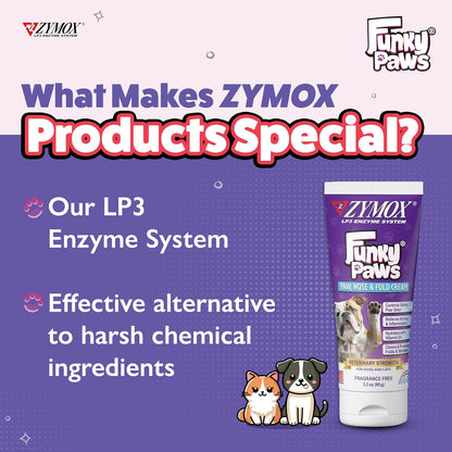 Zymox Funky Paws - Paw, Nose & Fold Cream for Dogs & Cats - Veterinary Strength - Reduces Corn Chip Feet Smell - Hydrates & Soothes The Skin - Relieves Itching & Irritation - Fragrance Free - 90g