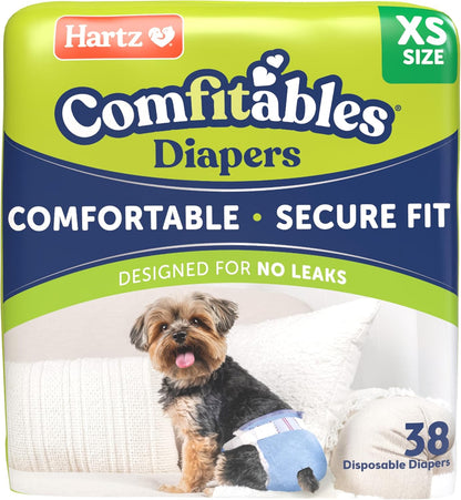 New! Hartz Comfitables Disposable Dog Diapers, Size XS 38 count, Comfortable & Secure Fit, Easy to Put On, Super Absorbent Male and Female Diaper