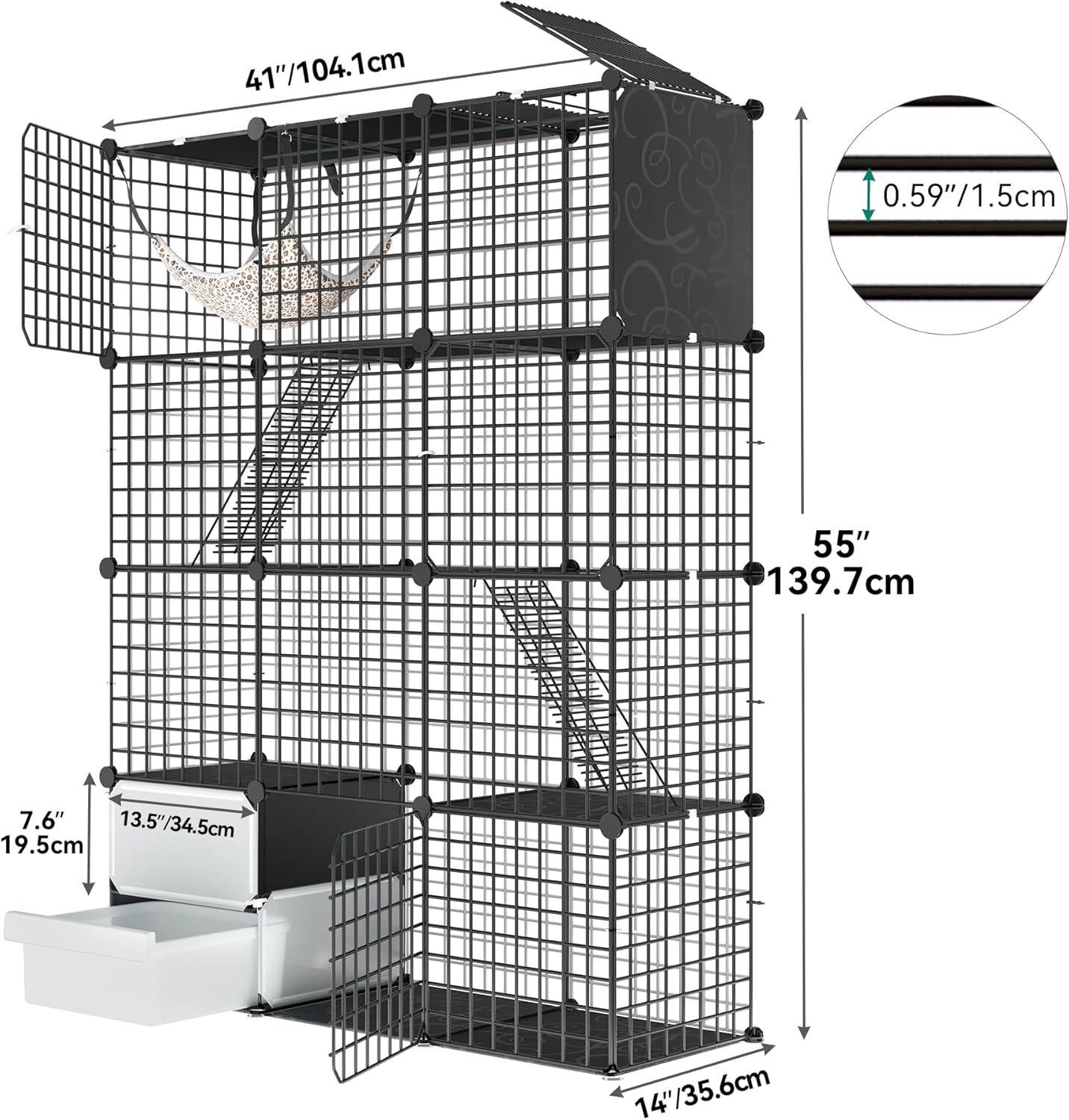 YITAHOME 4-Tier Cat Cage with Litter Box: Kittens House Indoor Multi-Level Enclosure for 1-3 Small Cats, Black