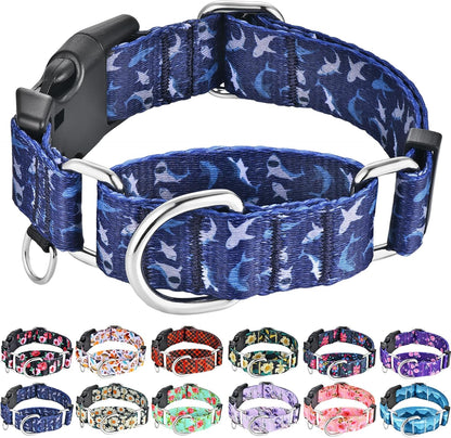 Martingale Collar for Dogs with Buckle Heavy Duty Boy Dog Collar for Medium Dogs, Deep Blue Shark