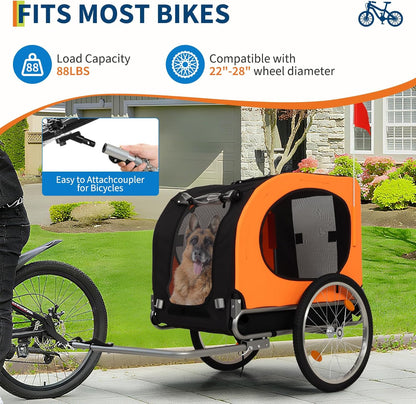 Dog Bike Trailer 88Lbs, Pet Cart Bicycle Carrier with Oxford Fabric, Easy Folding Pet Bicycle Trailer with Quick-Release Wheels & Non-Slip Mat & Safety Flag, 16" Air Tires & Washable Non-Slip Lining