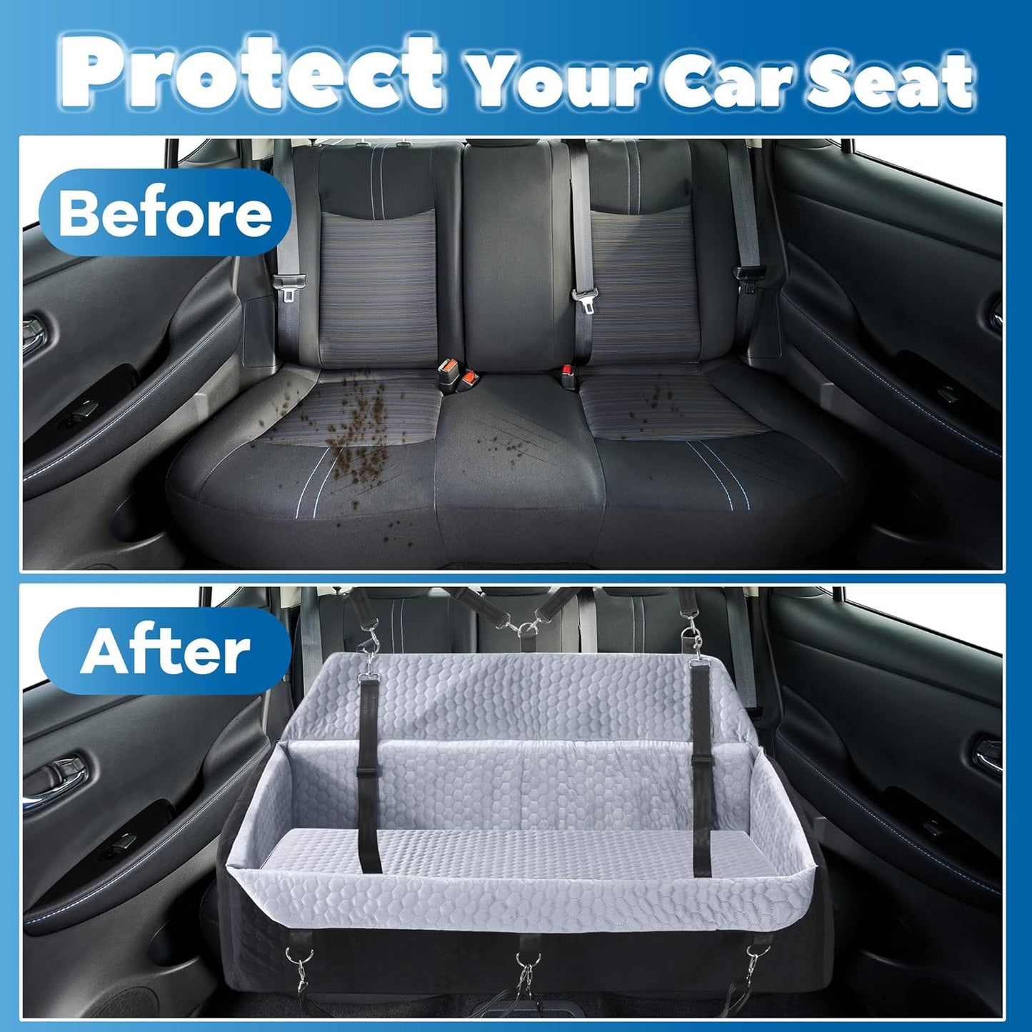 HOMBYS 42" L Dog Car Seat for Large and Medium, 4.2" Thick Dog Car Booster Seat, Back Seat Extender with 6 Straps, Pet Sofa Bed Cushion, Detachable & Machine Washable