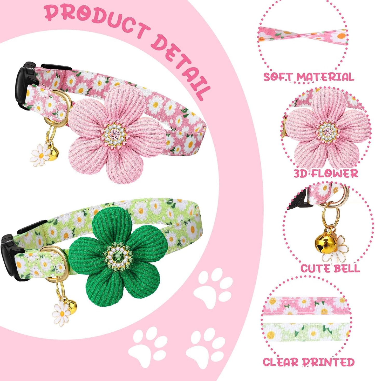 4 Pack Breakaway Cat Collars with Bells Flower Pendants Adjustable Floral Cat Collars with Bowtie Safety Kitten Collar for Girl Boy Cats