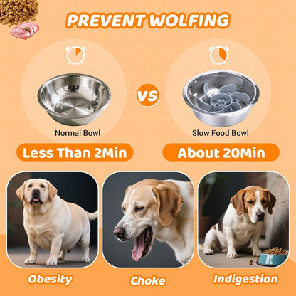 Elevated Dog Bowls Slow Feeder, 3 Adjustable Stand Heights and Width, Non-Slip Foot Mats, Tilting Raised Dog Bowls for Small, Medium and Large Dogs Breed (1 Pack), Black