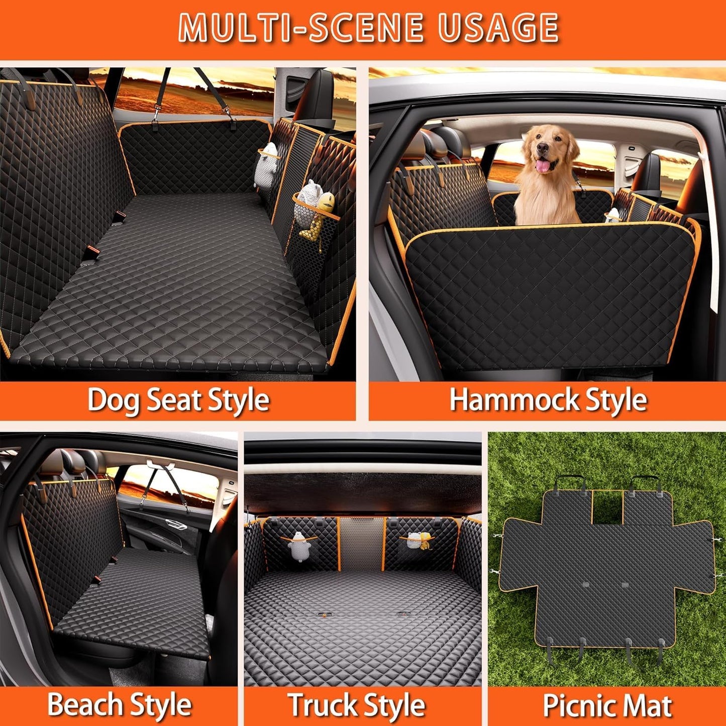 Back Seat Extender for Dogs - Large Space, Waterproof Hard-Bottom Dog Car Seat Cover for Back Seat, Holds 420lbs, Upgraded Material Waterproof Pet Car Bed Dog Hammock for Car, SUV,Truck