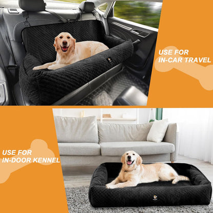 Dog Car Seat for Large Dog Car Bed Under 100LBS, Pet Booster Back Seat Removable Washable with Safety Tethers/Storage Pocket（Black）