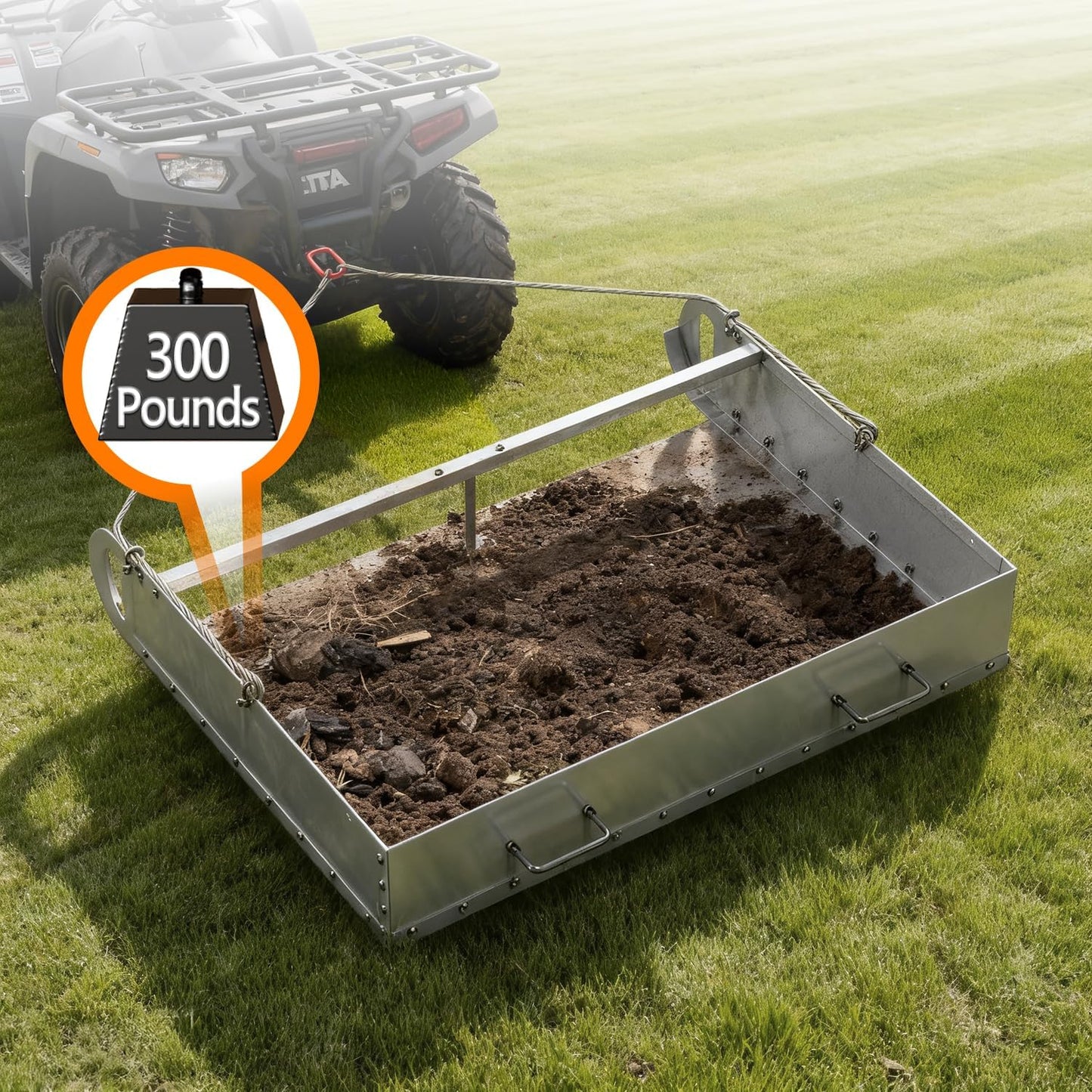 Pasture Manure Scoop, Tow Behind Manure Scoop for Horses Paddocks, Picks Up for Small Manure from Horse, Instead of a Manure Fork ATV Rake, Silver