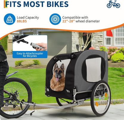 Dog Bike Trailer for Large Dogs - 88Lbs Capacity Pet Bicycle Carrier with 16" Air Tires, Foldable Oxford Fabric Design & Universal Bicycle Coupler | Safe Cycling Cargo Cart for Medium/Large Pets