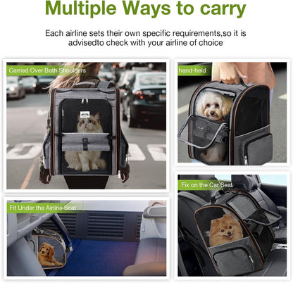 Lekebobor Large Cat Backpack Carrier Expandable Pet Carrier Backpack for Small Dogs Medium Cats Fit Up to 18 Lbs, Dog Backpack Carrier, Foldable Puppy Backpack Carrier for Travel, Hiking, Grey