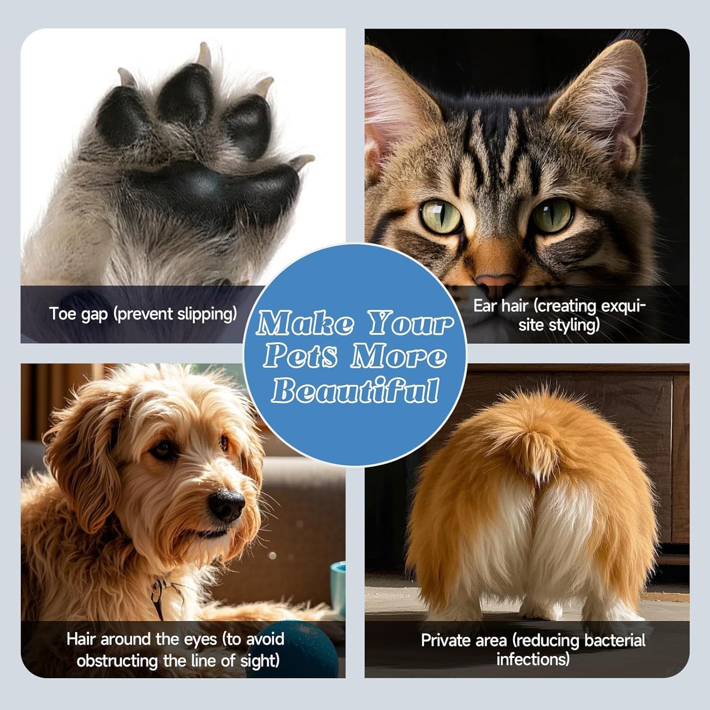 Dog Paw Trimmer Electric, Pet Paw Trimmer with LED Light, Professional Cordless Pet Clippers Rechargeable, Paw Cleaner - Grooming Shaver for Dog's & Cat's & Rabbit's Feet Eyes Face Ears Rump Hair