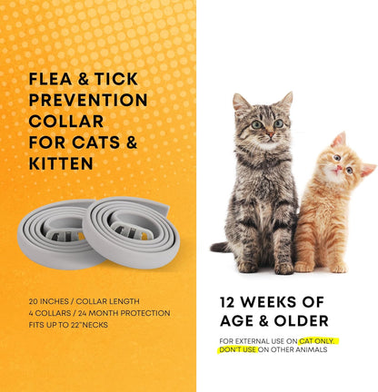 Flea and Tick Prevention Collars for Cats: Effective Pet Flea & Tick Treatment for Cats - Waterproof Adjustable Flea Tick Collars for Large & Small Cat, Outdoor Fleas Ticks Control for Kittens 4 Pack