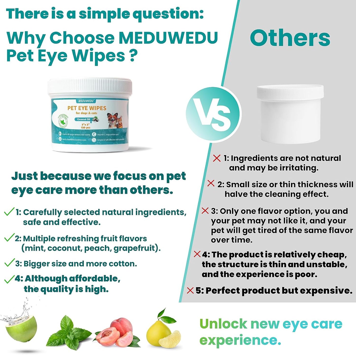 Eyes Wipes for Dogs & Cats 120 Counts, Grooming Kit Care for Dogs and Cats, Prevent Tear Stains, Eye Debris, Discharge, Mucus Secretions,Coconut Scent