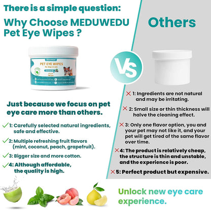 Eyes Wipes for Dogs & Cats 120 Counts, Grooming Kit Care for Dogs and Cats, Prevent Tear Stains, Eye Debris, Discharge, Mucus Secretions,Coconut Scent