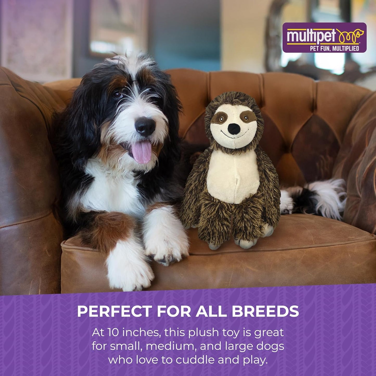 Multipet Bark Buddies Sloth Dog Plush Toy - Squeaky Dog Toy for All Dogs - Extra Soft Plush Dog Toy - Stuffed Animal Dog Toy for Cuddling & Playing - Cute Dog Pet Toy (10")