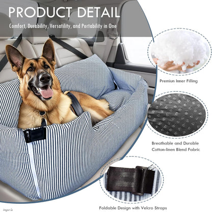 Dog Car Seat for Large Dogs,Dog Booster Seat Under 80lbs or 2 Small Dogs, Detachable Pet Seat with Safety Belt, Non-Slip Base, and Storage Pockets for Car Travel