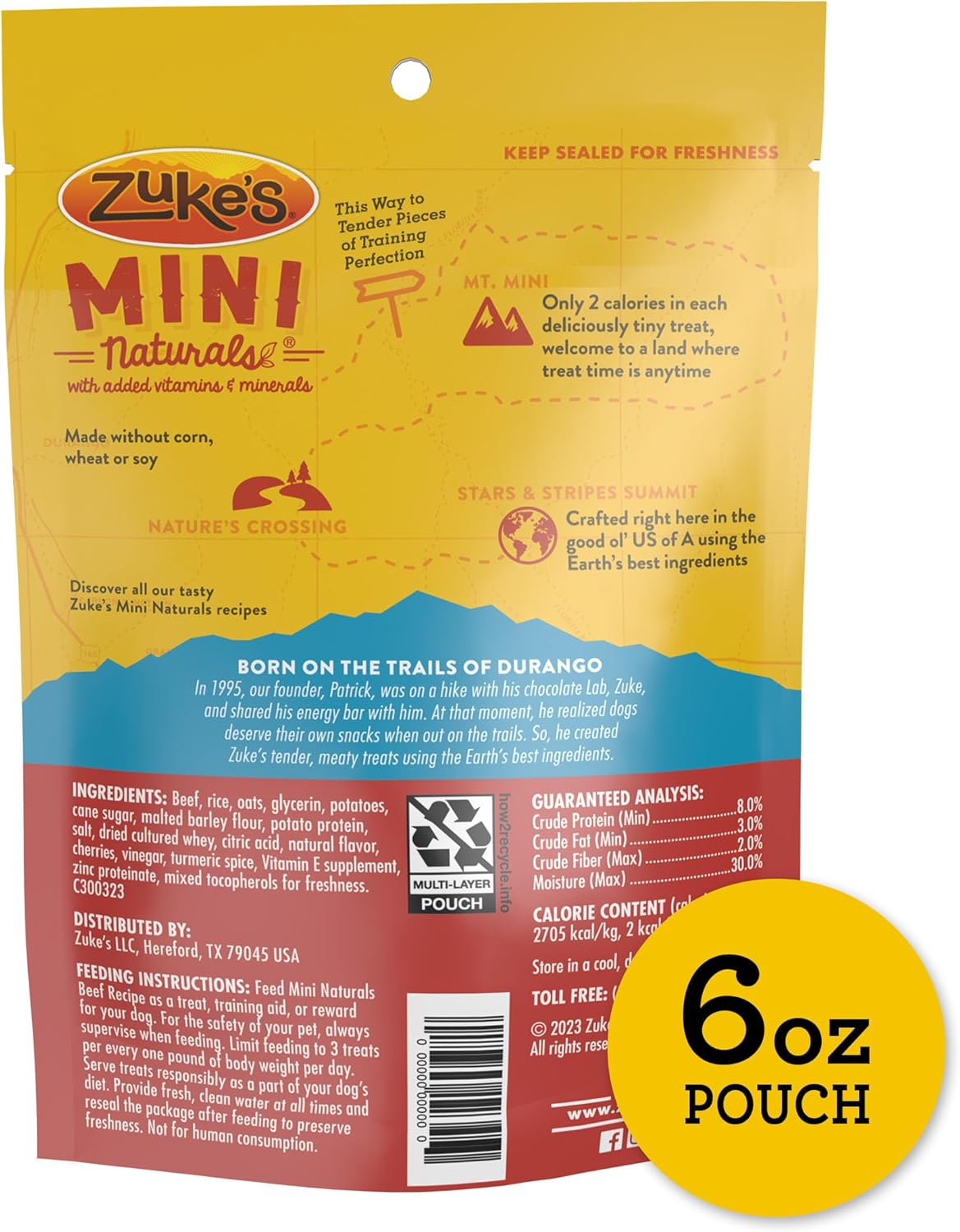 Zuke’s Mini Naturals Soft And Chewy Dog Treats For Training Pouch, Natural Treat Bites With Beef Recipe - 6 oz. Bag