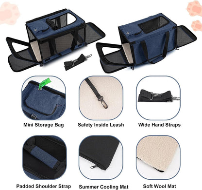 Medium Cat Carrier Large Cat 15 lbs+ Soft Pet Carrier Small Puppy/Ventilated 2 Kittens Car Travel Bag Case/Comfy Big Maine Coons 25 Pounds/Soft-Sided Mesh Kitty Products Dark Blue