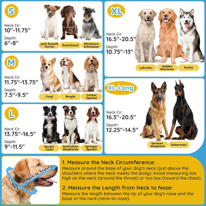 Dog Cone Collar After Surgery, Extended Dog Recovery Cone to Stop Licking Wounds, Transparent Soft Elizabethan Collar for Large Medium Small Dogs, Adjustable Pet Cone with Elastic Neck Loops