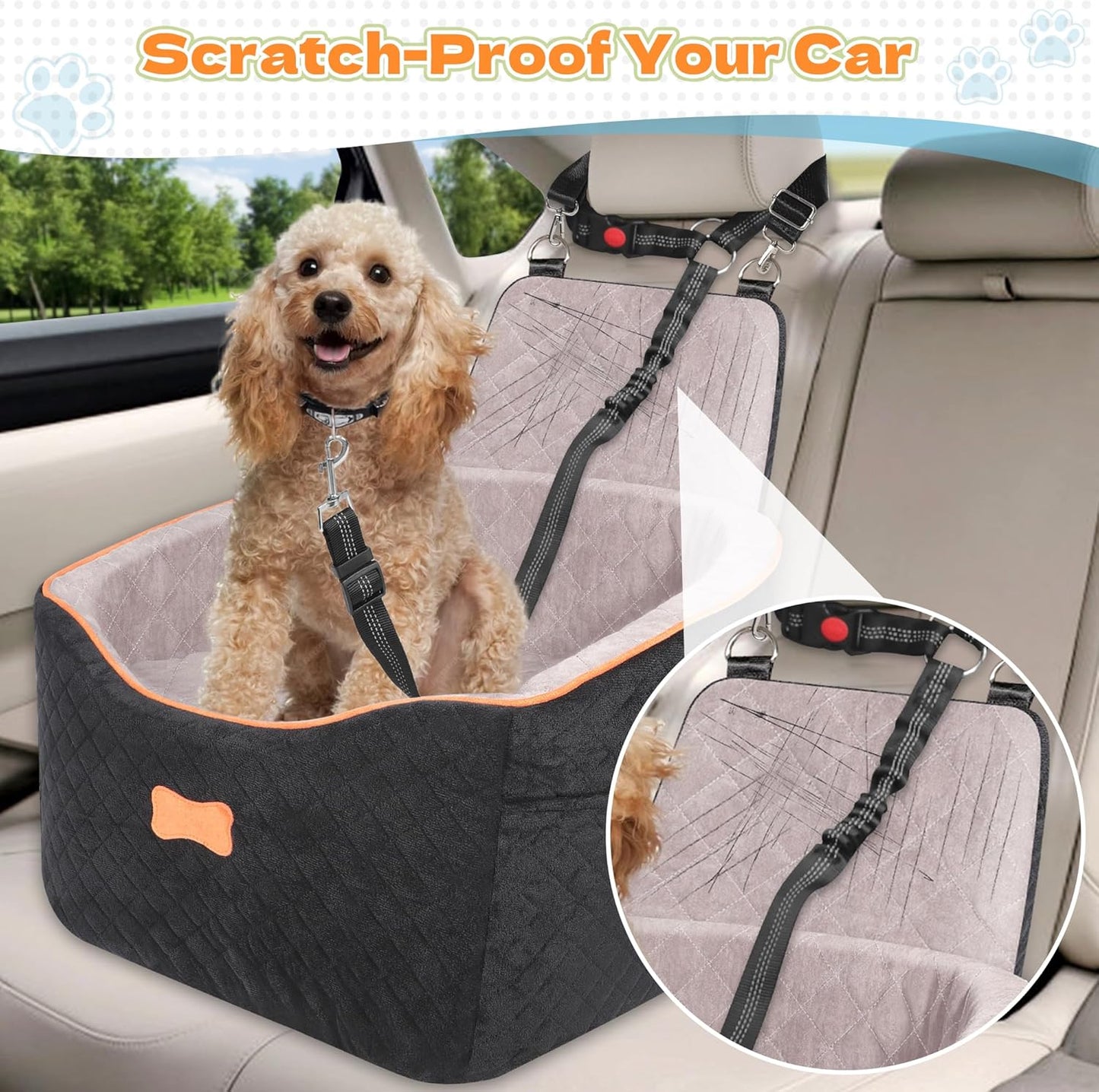 COCASES Dog Car Seats for Small Medium Dogs, Dog Booster Car Seat, Detachable and Washable Carseat Pet Bed with Seatbelt for Puppy Pets Under 35lbs Road Trip