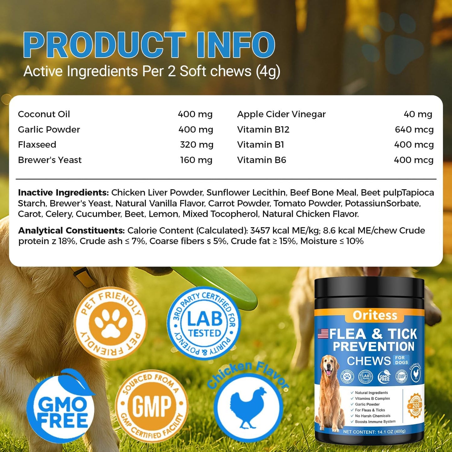 Flea and Tick Prevention for Dogs Dog Vitamins and Supplements 200 Chews