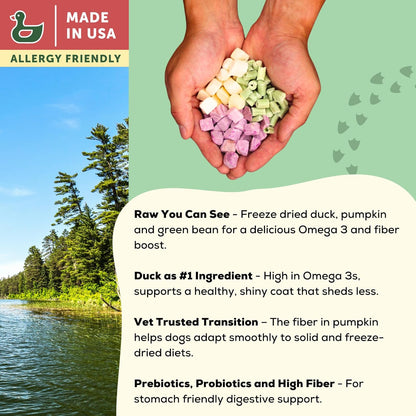 A Better Treat | Allergy Friendly Duck Dry Dog Food | Raw You Can See | No Chicken, Duck Only Animal Protein, No Meal Ingredients, Grain Free | Stomach Soothing Kibble + Freeze Dried Raw Dog Food