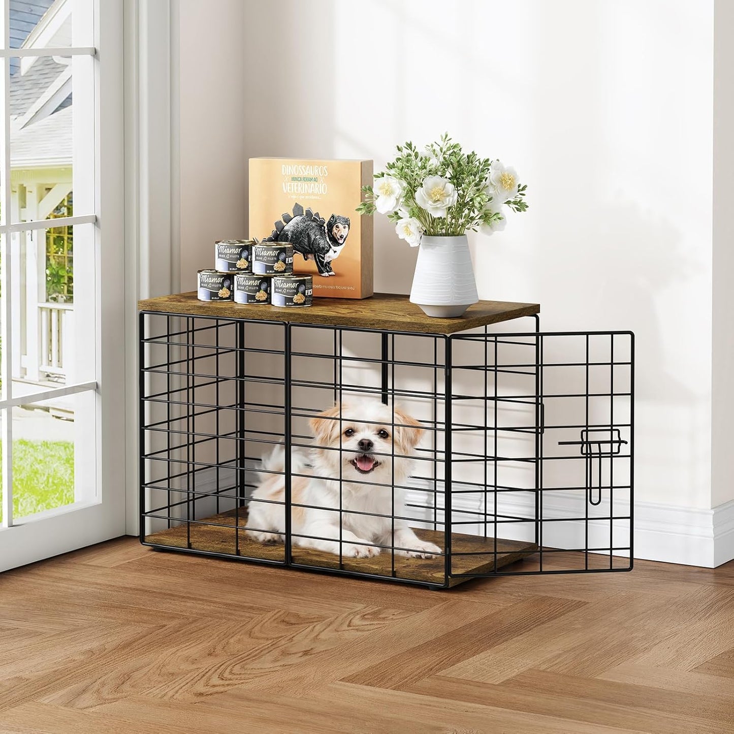 24 Inch Extra Small Dog Crate Furniture - Stylish Durable Indoor Dog Kennel with Storage Top & Secure Lock, Dog Crates for Small Dogs Under 10 lbs, Decorative End Table Pet House