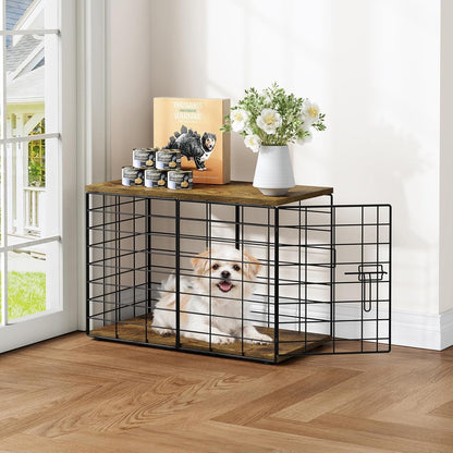 24 Inch Extra Small Dog Crate Furniture - Stylish Durable Indoor Dog Kennel with Storage Top & Secure Lock, Dog Crates for Small Dogs Under 10 lbs, Decorative End Table Pet House