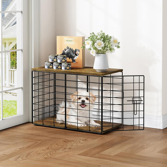 24 Inch Extra Small Dog Crate Furniture - Stylish Durable Indoor Dog Kennel with Storage Top & Secure Lock, Dog Crates for Small Dogs Under 10 lbs, Decorative End Table Pet House