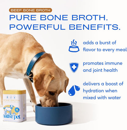 Native Pet Bone Broth for Dogs - Made with Real Beef Bone Broth, Dog Food Toppers for Picky Eaters - Provides Extra Hydration & Nutrition for Joint Strength, Immunity & Heart Health-48 Scoops