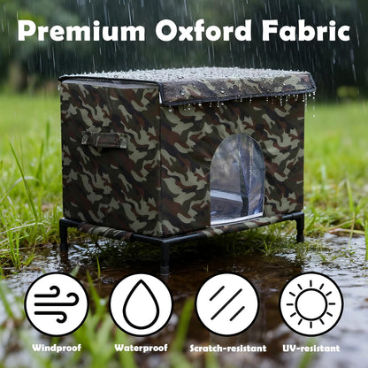 Elevated Cat House for Outdoor Cats,Outside Cat House Weatherproof Outdoor Cat Feeding Satation for Winter,Insulated Pet Shelter for Feral & Stray Cats,Waterproof,Durable & Scratch-Resistant