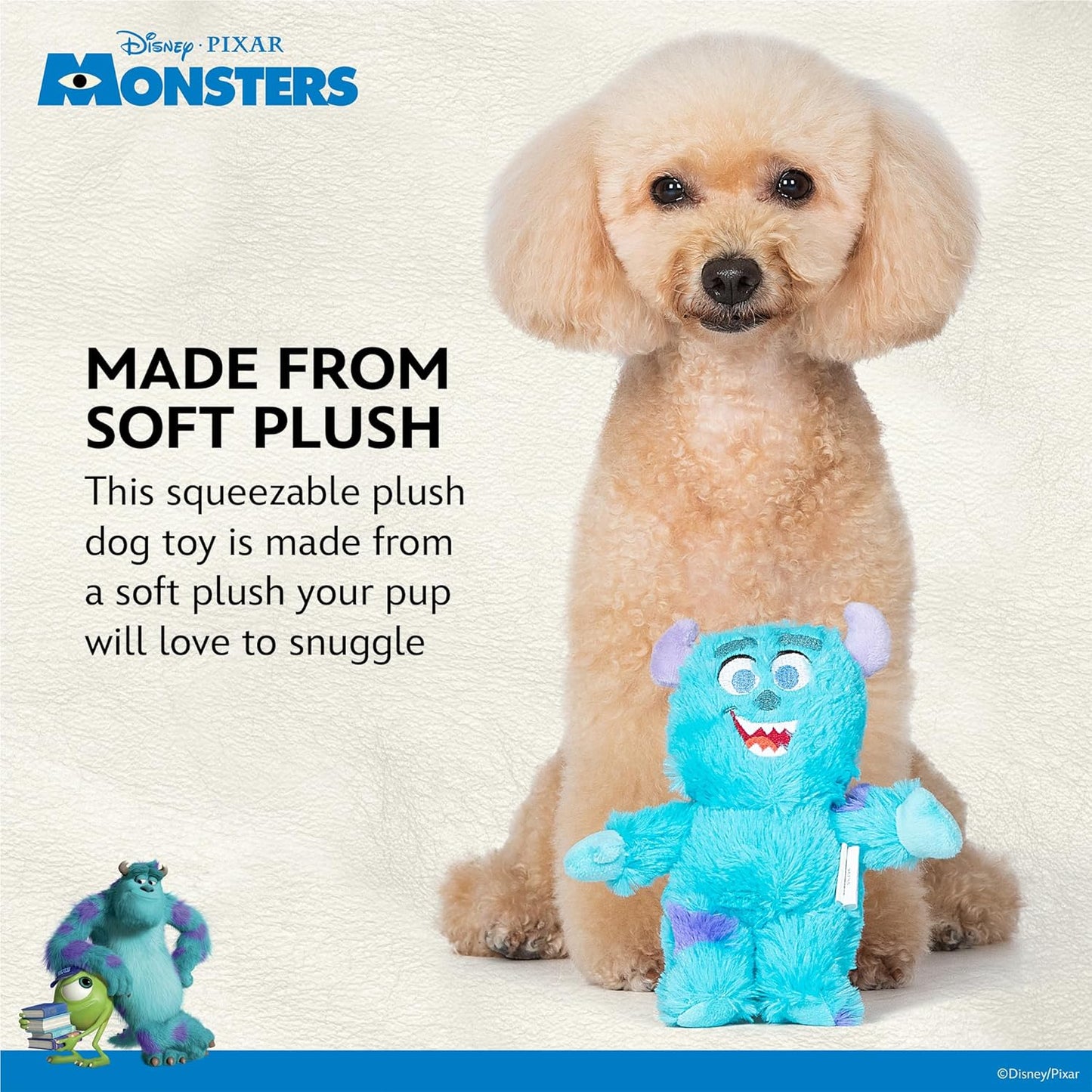Disney for Pets Pixar’s Sulley Plush Dog Toy 6in Pixar Dog Toys | Plush Toy for Dogs Inspired by Sulley from Pixar’s Monsters, Inc. with Squeaker