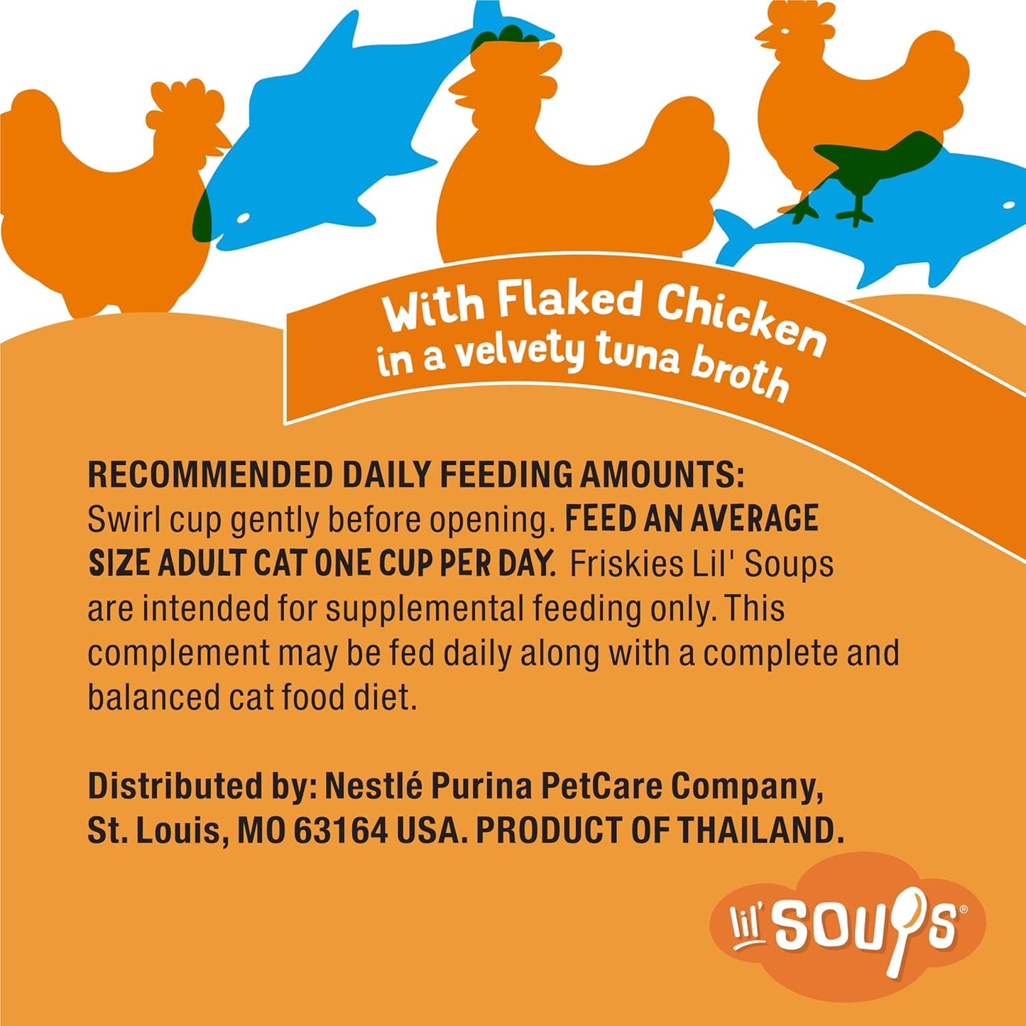 Purina Friskies Natural, Grain Free Wet Cat Food Lickable Cat Treats, Lil' Soups Flaked Chicken - (Pack of 8) 1.2 oz. Tubs