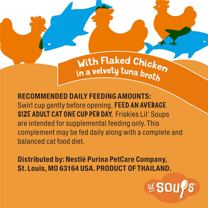 Purina Friskies Natural, Grain Free Wet Cat Food Lickable Cat Treats, Lil' Soups Flaked Chicken - (Pack of 8) 1.2 oz. Tubs