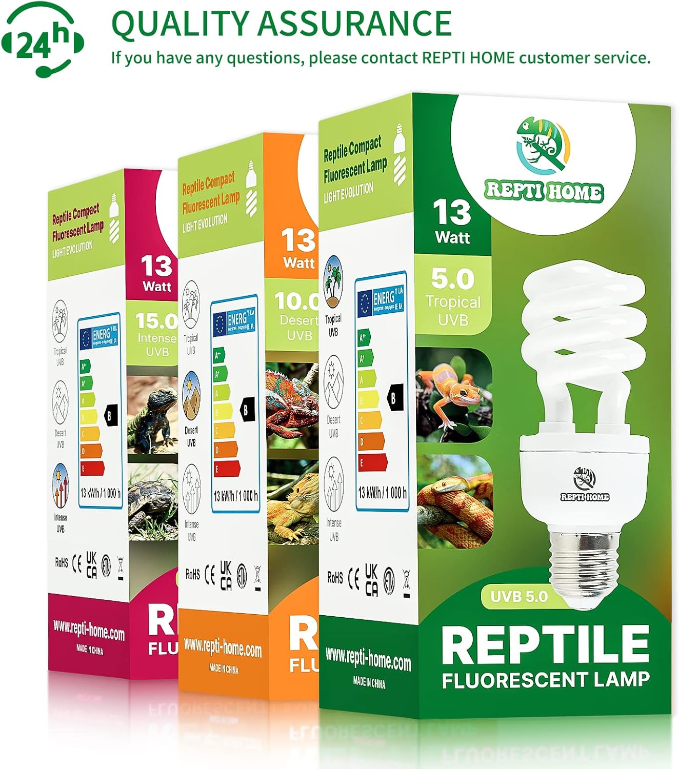 UVB Reptile Light 5.0, 13W Tropical and Sub-Tropical UVA UVB Bulb for Reptiles, Tropical Terrarium Compact Fluorescent Lamp, Reptile UVB Light Bulb for Chameleons, Iguanas and Turtles