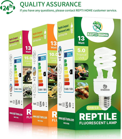 UVB Reptile Light 5.0, 13W Tropical and Sub-Tropical UVA UVB Bulb for Reptiles, Tropical Terrarium Compact Fluorescent Lamp, Reptile UVB Light Bulb for Chameleons, Iguanas and Turtles