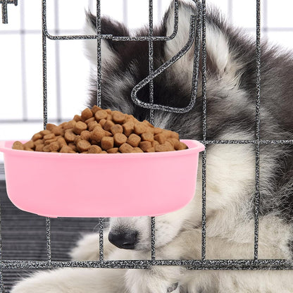 Hanging Pet Bowl Plastic Small Round Dog Bowl with Holder Pink for Puppies and Cats Suitable for Travel and Kennel Use