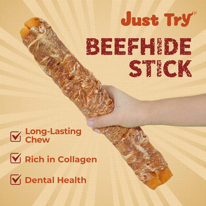 Just Try 2 Pack 10.6" Chicken Wrapped Rawhide Chew Sticks for Dogs - Long Lasting Dog Chews, Healthy Dog Bones Dental Treats for Medium Dogs
