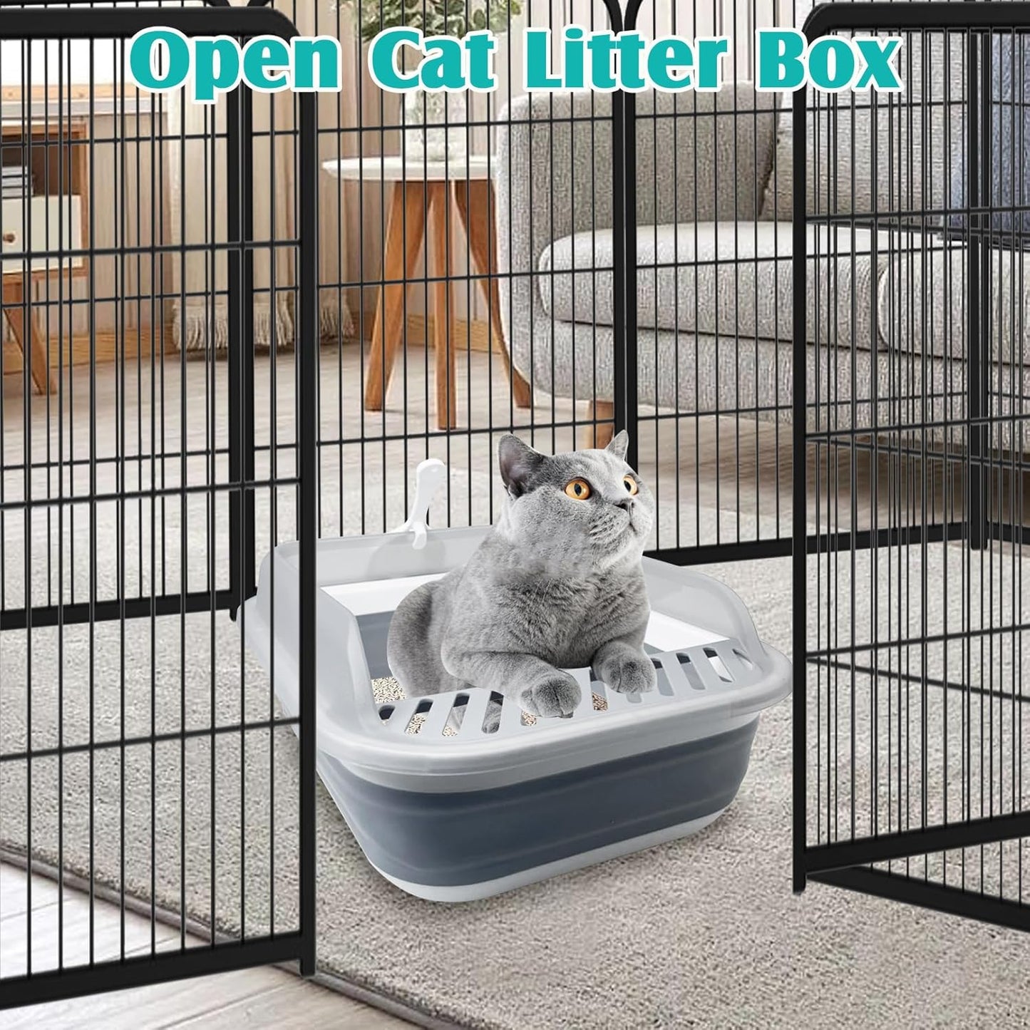 VCEPJH Collapsible Litterbox with High Sides Small Cats Litter Pan with Scoop Open Cat Litter Box Portable Travel Kittens Toilet Kitten Starter Kit for Kittens Adult and Elderly Cats (Grey)