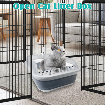 VCEPJH Collapsible Litterbox with High Sides Small Cats Litter Pan with Scoop Open Cat Litter Box Portable Travel Kittens Toilet Kitten Starter Kit for Kittens Adult and Elderly Cats (Grey)